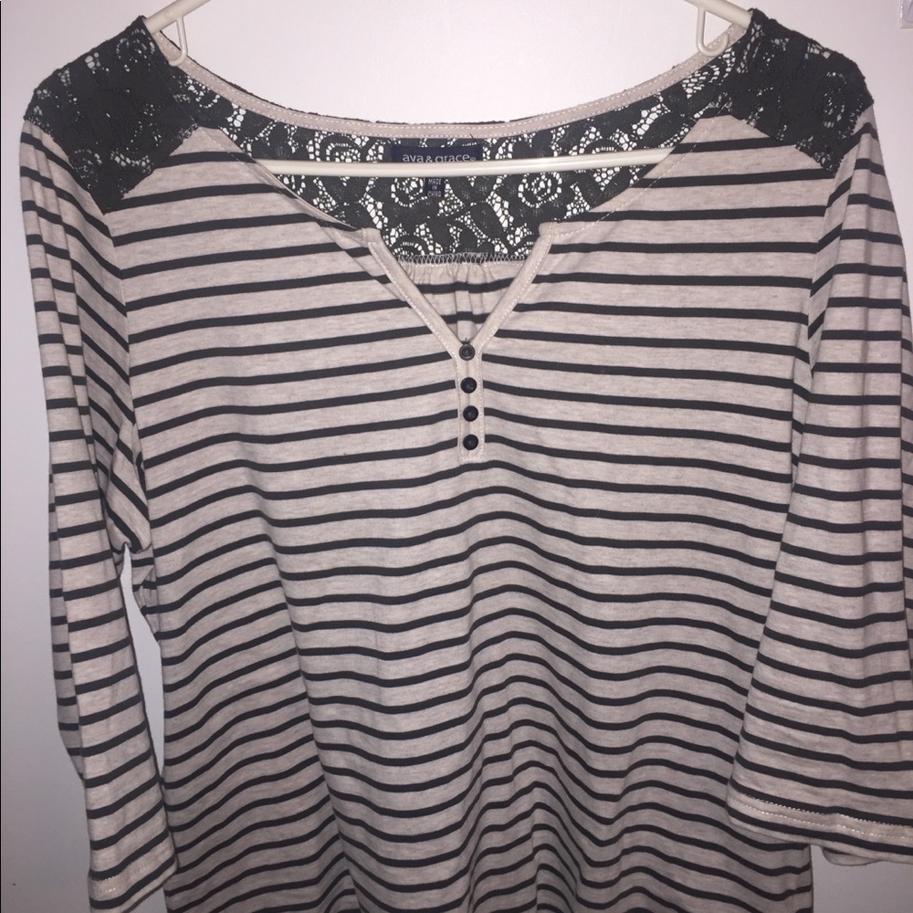 Army green and white top, with green floral lace